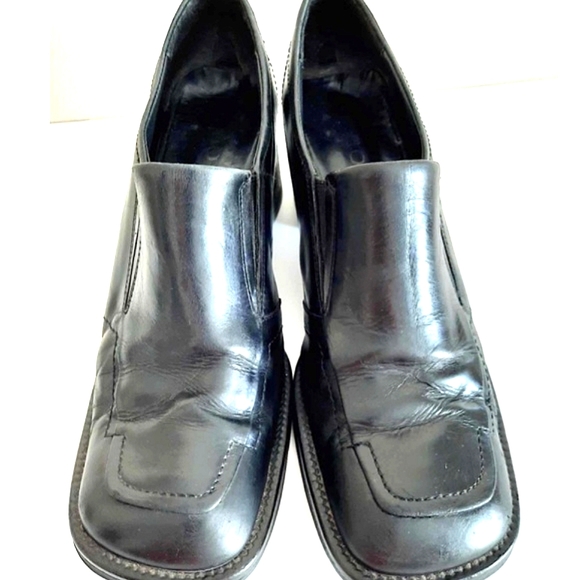 ALDO Black Leather Square Toe Heeled Loafers Size 40/10 - Picture 4 of 9